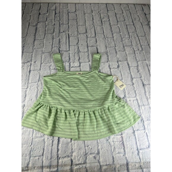 a.n.a Women's Size XXLarge Mint Green Striped Polyester Round Neck Regular - Picture 2 of 8